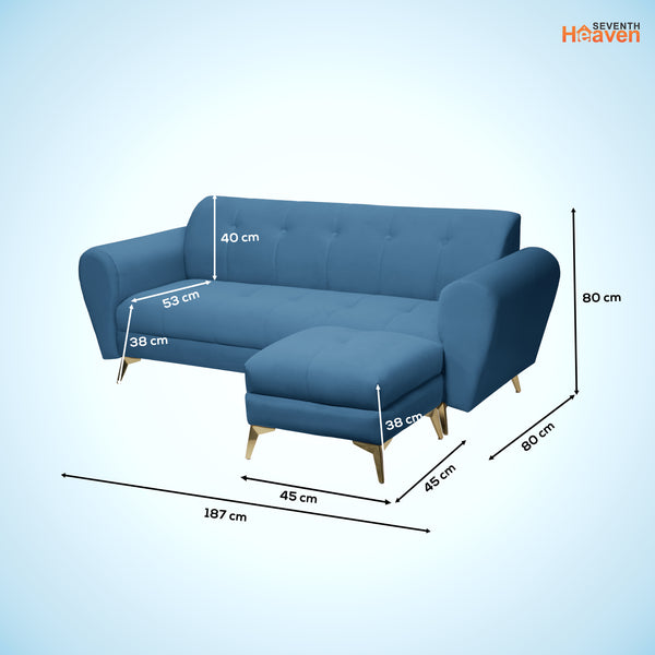 Milan Icon Ottoman 4 Seater Sofa - ( Plush Suede Fabric - Sky Blue )