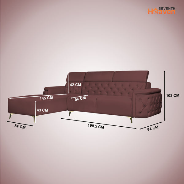 Rome 6 Seater Sofa Set Left Corner- ( Plush Suede - Brown)