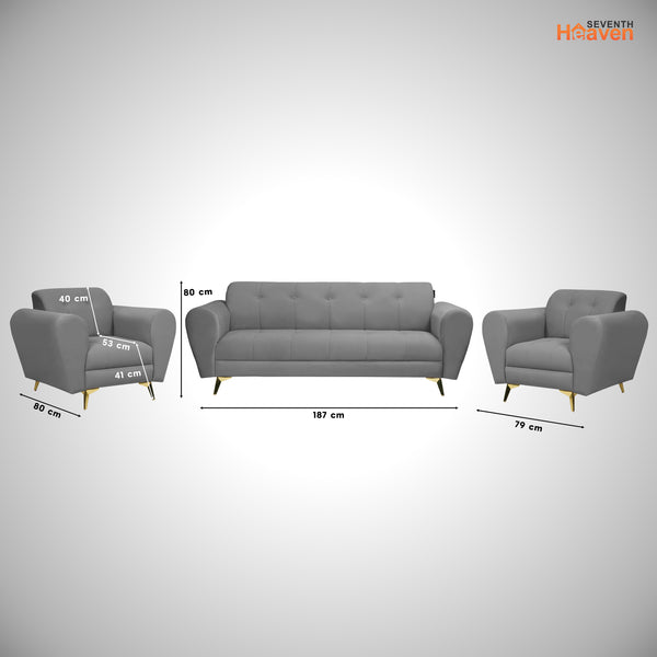 Milan Icon (3+1+1) Seater Sofa- ( Plush Suede Fabric - Grey )