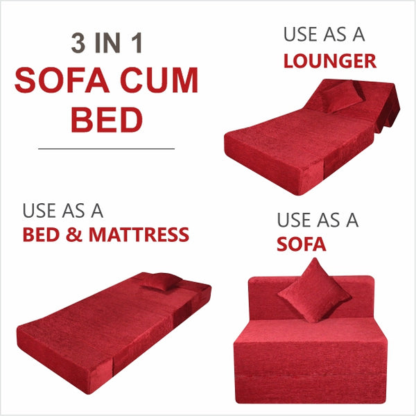 Rejoice Sofa Cum Bed - 1 Seater, Plain Cushion (Premium- Maroon )