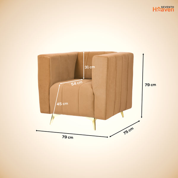 Tokyo Icon 1 Seater Sofa- ( Plush Suede Fabric- Beige )