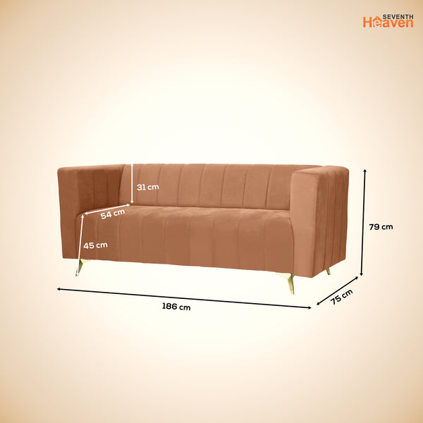 Tokyo Icon 3 Seater Sofa- ( Plush Suede Fabric- Beige )