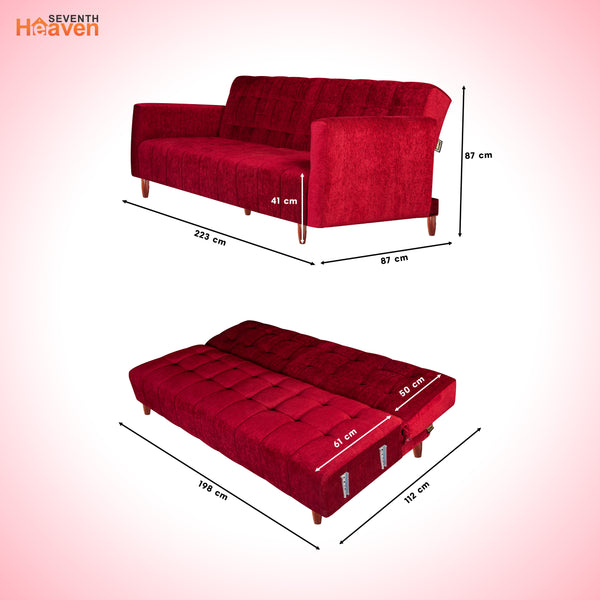 Lisbon  4 Seater Wooden Sofa Cum Bed - ( Premium Molfino Fabric - Maroon)