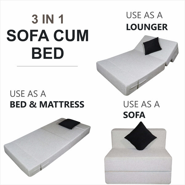 Rejoice Sofa Cum Bed - 1 Seater, Printed Cushion  ( Jute Fabric, Light Grey )