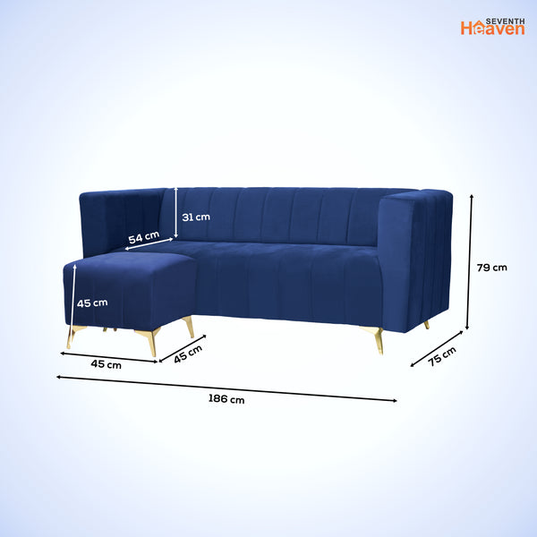 Tokyo Icon Ottoman 4 Seater Sofa - ( Plush Suede Fabric - Blue )