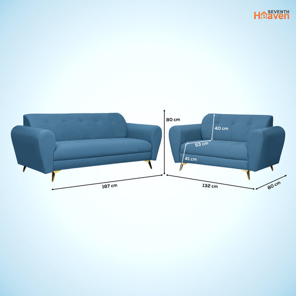Milan Icon (3+2) Seater Sofa- ( Plush Suede Fabric - Sky Blue )