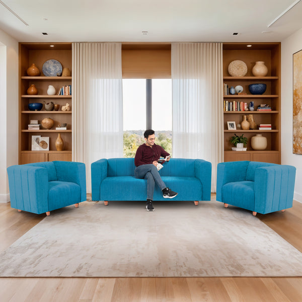 Tokyo 5 Seater Sofa- (3+1+1) ( Premium Molfino Fabric- Sky Blue)