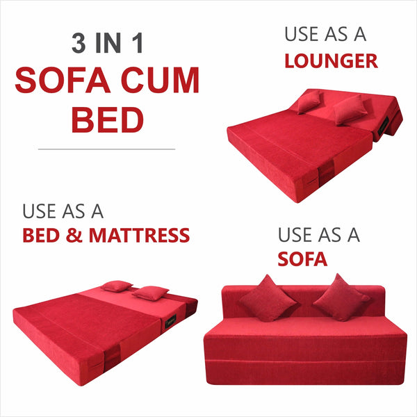 Rejoice Sofa Cum Bed - 3 Seater, Plain Cushion ( Premium Molfino Fabric, Maroon )