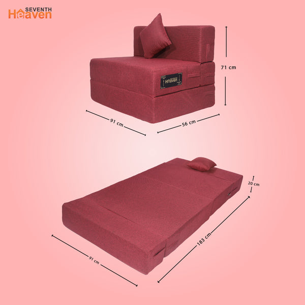 Seventh Heaven 1 Seater 6×3  Premium Jute Fabric Washable Cover Sofa cum Bed 1 Seater Double Foam Fold Out Sofa Cum Bed with 1 same Cushion  (Finish Color - Maroon Delivery Condition - Pre-assembled)