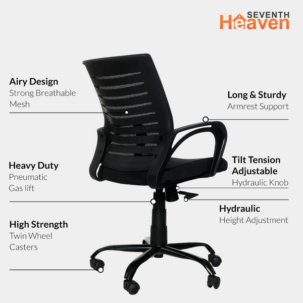 Blaze Mid-Back Office Chair – Ergonomic, Durable & Versatile (Black)