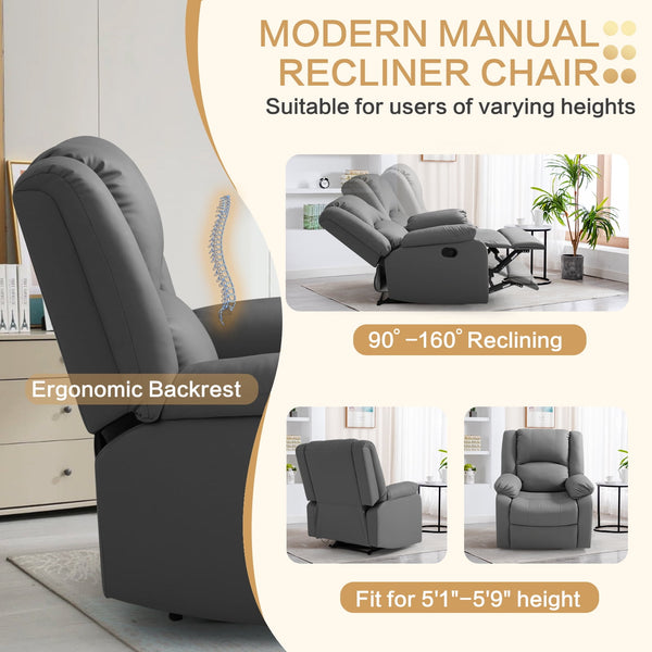 Phoenix 1 Seater Recliner – ( Spacious, Luxurious & DIY-Friendly- Grey )