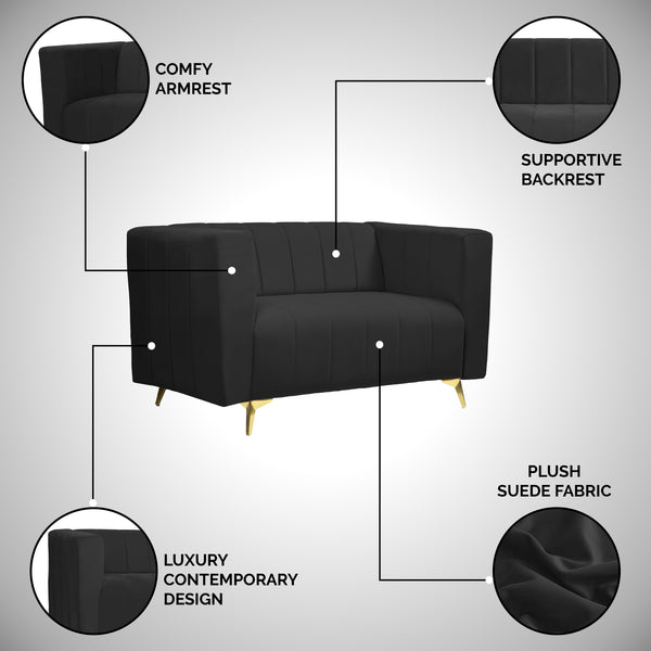 Tokyo Icon 2 Seater Sofa - ( Plush Suede Fabric - Black )