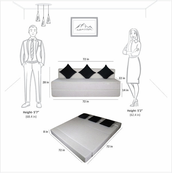 Rejoice Sofa Cum Bed - 3  Seater, Printed Cushion ( Jute Fabric, Light Grey )