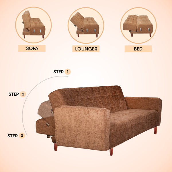Lisbon  4 Seater Wooden Sofa Cum Bed - ( Premium Molfino Fabric - Beige)