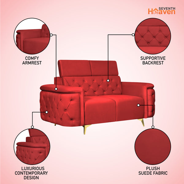 Rome 2 Seater Sofa- ( Plush Suede Fabric- Maroon )