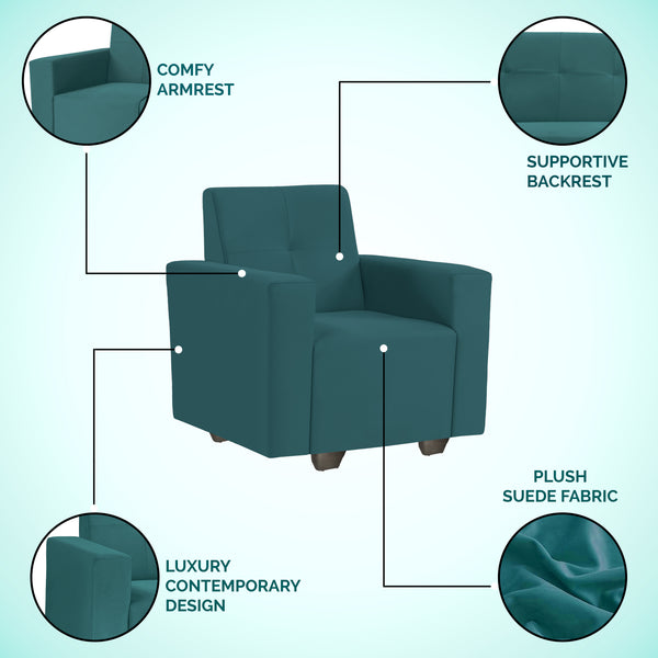 London 1 Seater Sofa- ( Plush Suede Fabric- Teal)