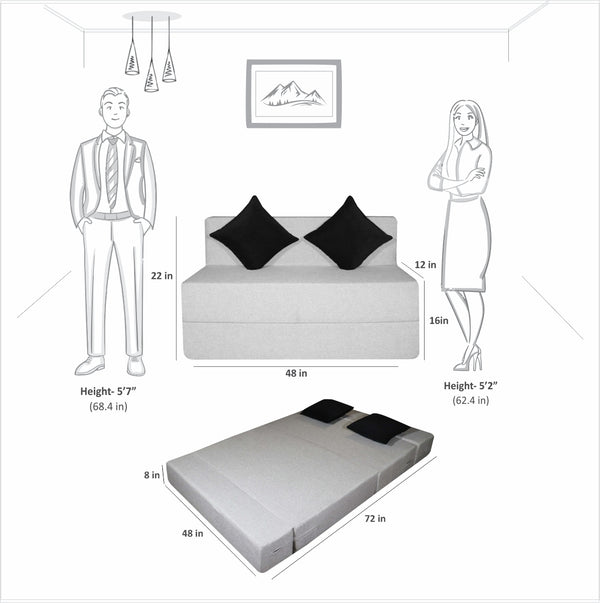 Rejoice Sofa Cum Bed - 2 Seater Printed Cushion ( Jute Fabric,  Light Grey )