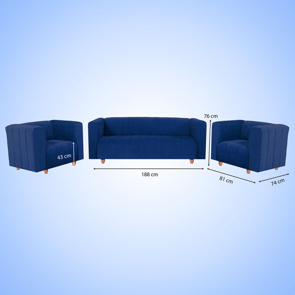 Tokyo 5 Seater Sofa- (3+1+1) ( Premium Molfino Fabric - Blue)