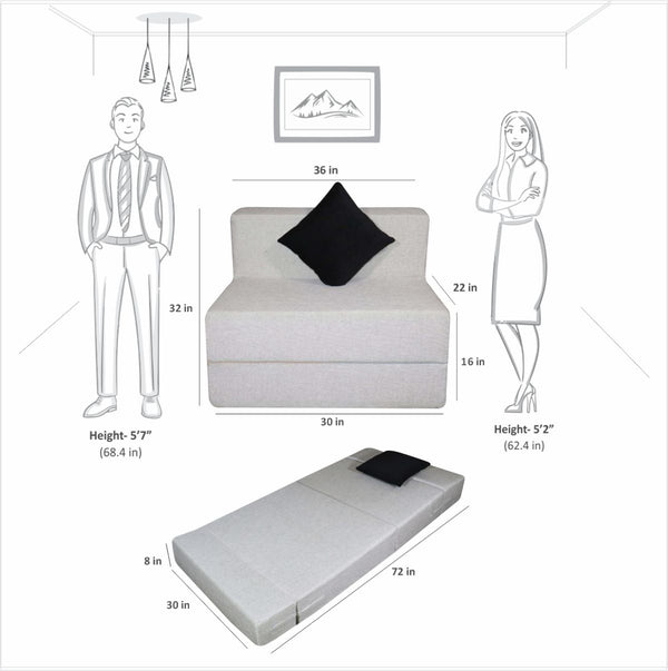 Rejoice Sofa Cum Bed - 1 Seater, Printed Cushion  ( Jute Fabric, Light Grey )