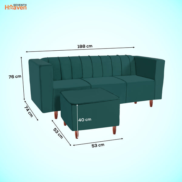 Sydney 4 Seater Sofa with Ottoman- ( Plush Suede Fabric- Teal )