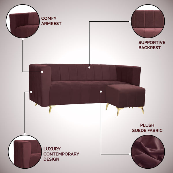 Tokyo Icon Ottoman 4 Seater Sofa - ( Plush Suede Fabric - Brown )