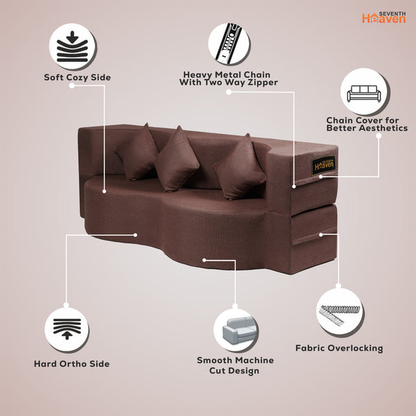 Curved Flipper X Sofa Cum Bed - 3 Seater, Plain Cushion ( Jute Fabric, Brown)