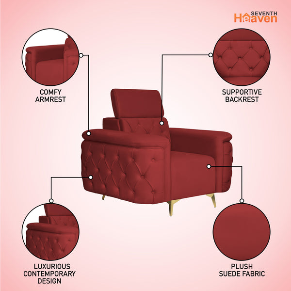 Rome 1 Seater Sofa- ( Plush Suede Fabric- Maroon )