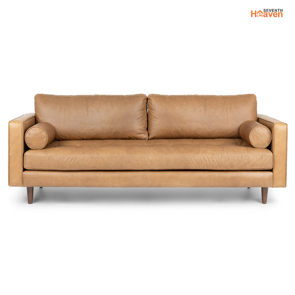 Vienna 3 Seater Sofa- ( Leatherette Fabric - Tan )