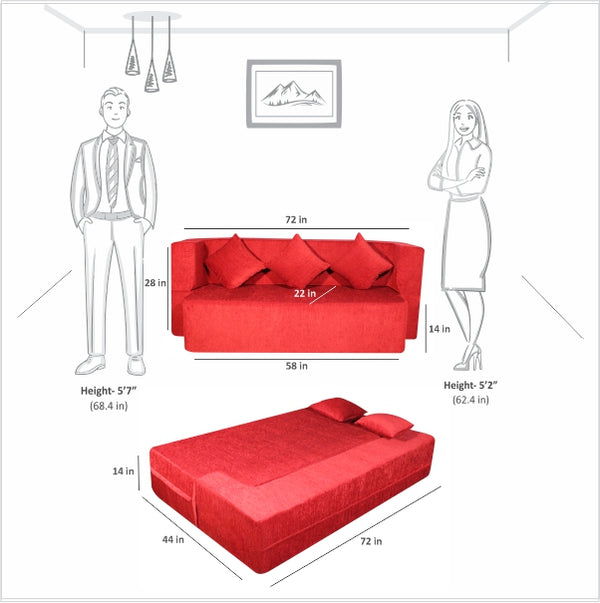 Flipper X Sofa Cum Bed - 3  Seater, Plain Cushion ( Premium Molfino Fabric, Maroon )
