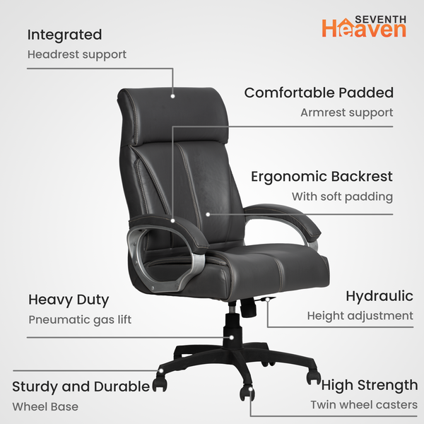 Elite High-Back Office Chair – Ergonomic, Durable & Versatile (Leatherett - Grey)