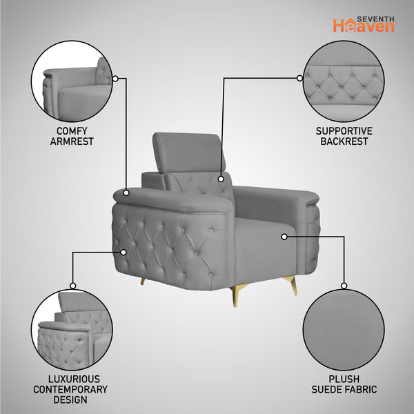 Rome 1 Seater Sofa- ( Plush Suede Fabric- Grey )