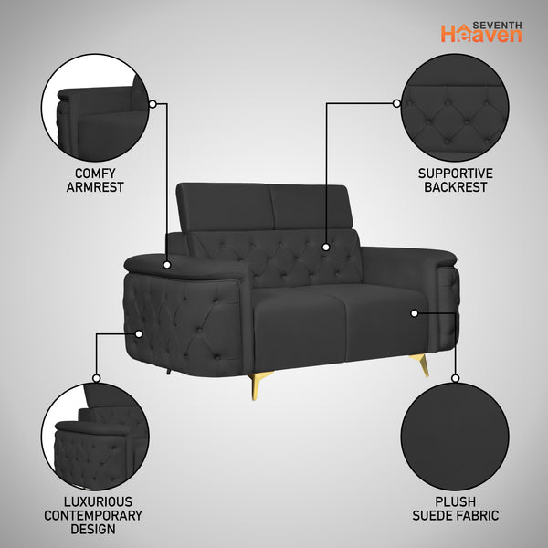 Rome 2 Seater Sofa- ( Plush Suede Fabric- Black )