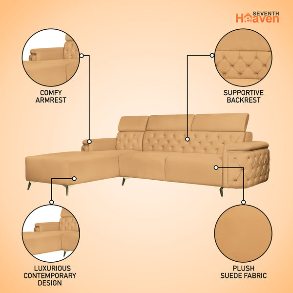 Rome 6 Seater Sofa Set Right Corner- ( Plush Suede - Beige )