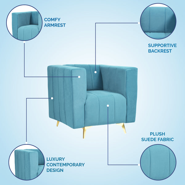 Tokyo Icon 1 Seater Sofa- ( Plush Suede Fabric- Sky Blue )