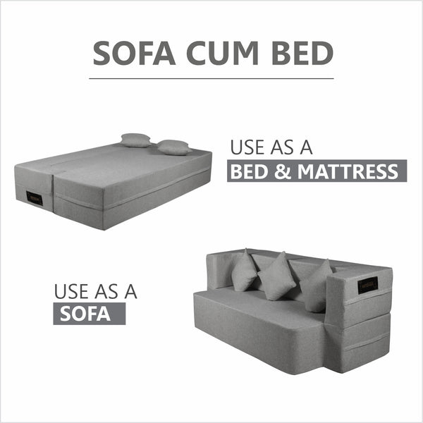 Flipper X Sofa Cum Bed - 3 Seater, Same Cushion ( Jute Fabric, Light Grey )