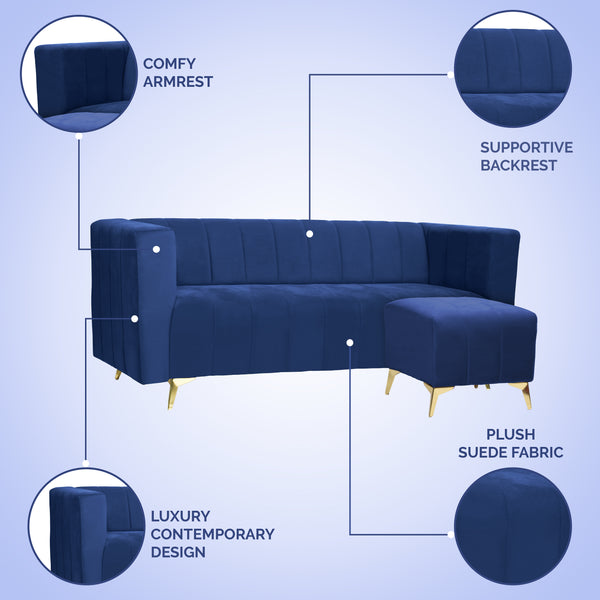Tokyo Icon Ottoman 4 Seater Sofa - ( Plush Suede Fabric - Blue )