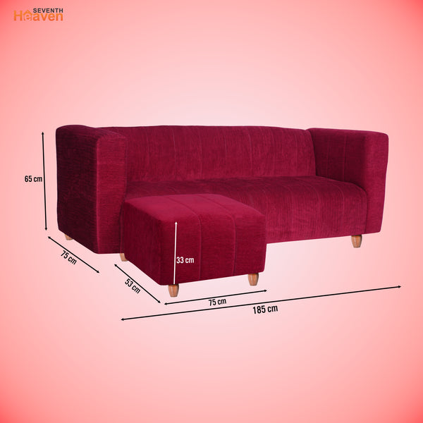Tokyo 5 Seater Sofa with 2 Ottomans- ( Premium Molfino Fabric- Maroon )