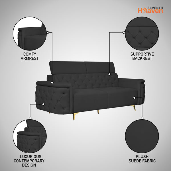 Rome 3 Seater Sofa- ( Plush Suede Fabric-Black )