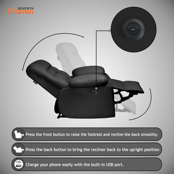 Havana 1 Seater Motorised Recliner – ( Spacious, Luxurious & DIY-Friendly- Black )
