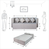 cover of light grey jute fabric 78x44x14 flipperx sofa cum bed with 4 plain cushion covers