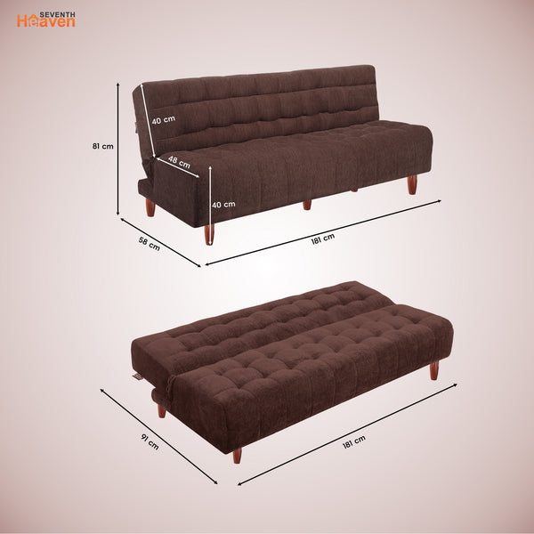 Florida Neo 3 Seater Wooden Sofa Cum Bed - ( Premium Molfino Fabric- Brown )