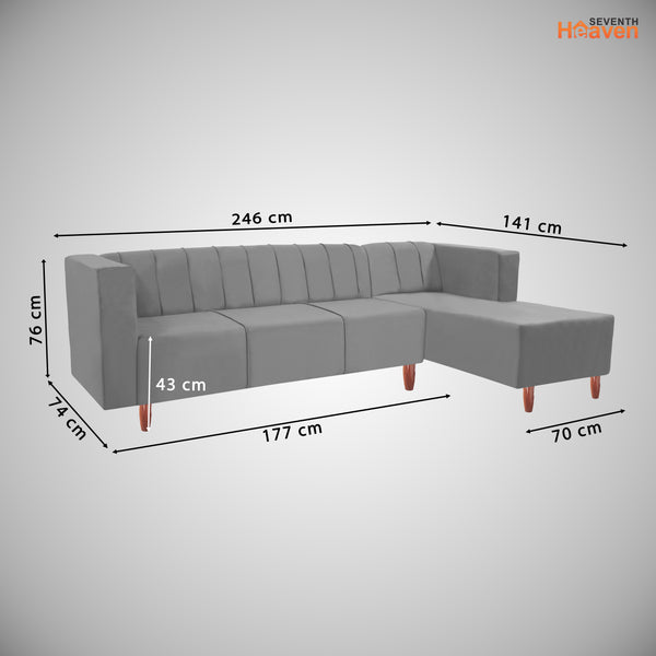 Sydney 6 Seater sofa right corner- ( Plush Suede Fabric- Grey )