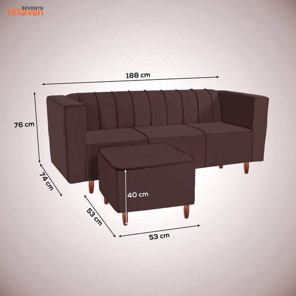 Sydney 4 Seater Sofa with Ottoman- ( Plush Suede Fabric- Brown )