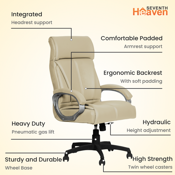 Elite High-Back Office Chair – Ergonomic, Durable & Versatile (Leatherett - Beige)