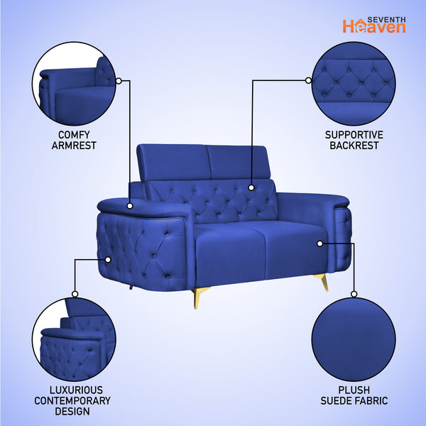 Rome 2 Seater Sofa- ( Plush Suede Fabric- Blue )