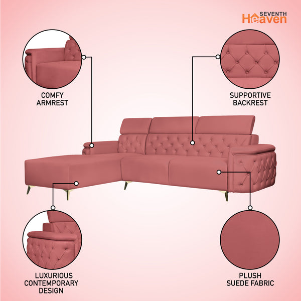 Rome 6 Seater Sofa Set Left Corner- ( Plush Suede - Peach )