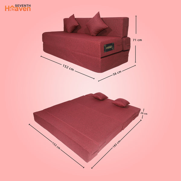 Rejoice Sofa Cum Bed - 3 Seater, Plain Cushion (Jute Fabric- Maroon)