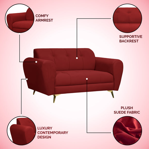Milan Icon 2 Seater Sofa- ( Plush Suede Fabric-  Maroon )