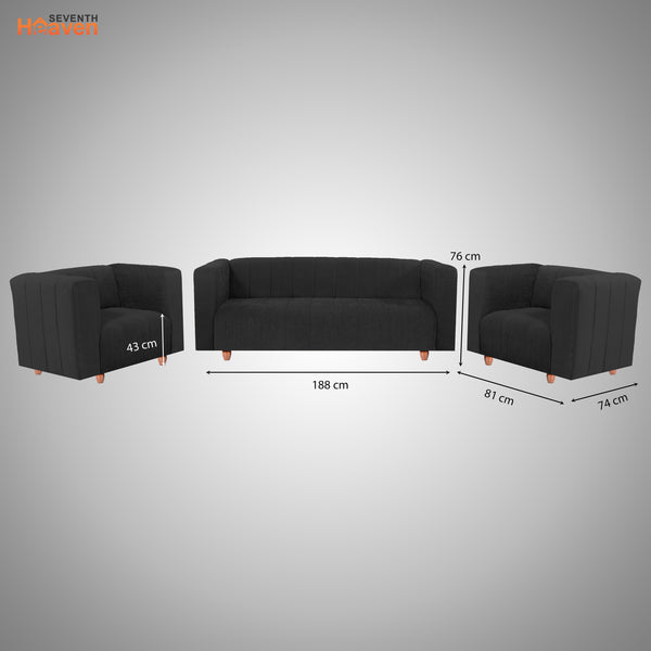 Tokyo 5 Seater Sofa- (3+1+1) ( Premium Molfino Fabric - Black )