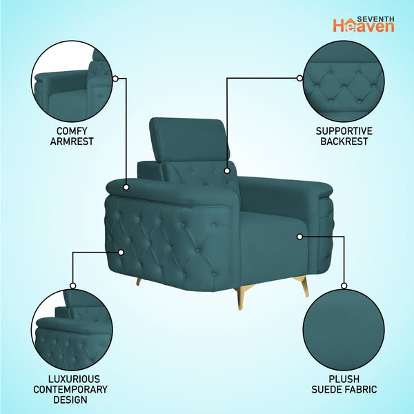 Rome 1 Seater Sofa- ( Plush Suede Fabric- Teal )